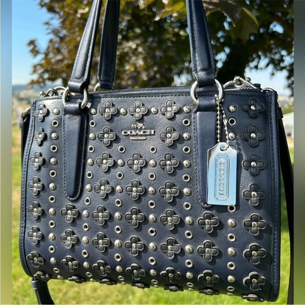 COACH Crosby Mini Flower Appliqués/Rivets/Grommets Calf Leather in Navy Blue - Picture 4 of 13